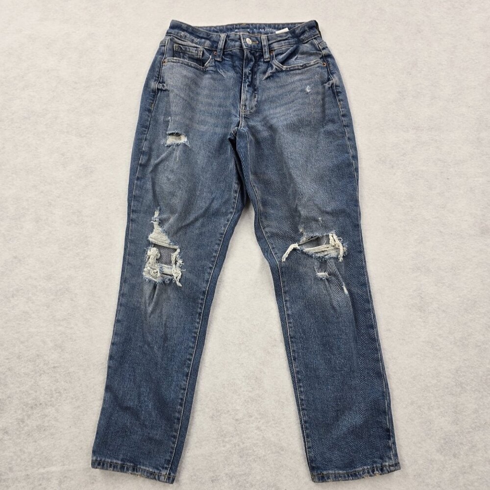 Old Navy High Rise OG Straight Jeans Womens Size 4 Distressed Blue Denim Stretch